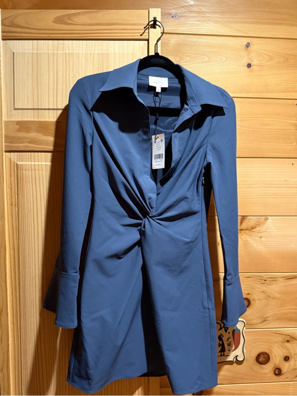 cinq a sept Dusty Blue Twist-Knot Long Sleeve Dress
